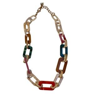Beautiful multi colored modern chain link necklace 28”